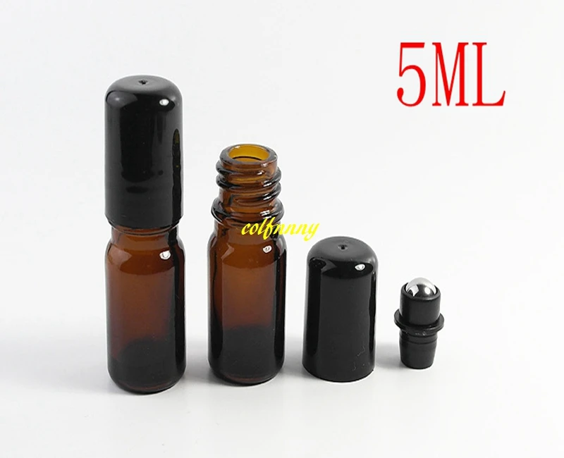 

100pcs/lot 5ml 1/6oz Thick Amber Refillable Empty Roll on Glass Bottle For Essential Oil Stainless steel & glass Roller Ball