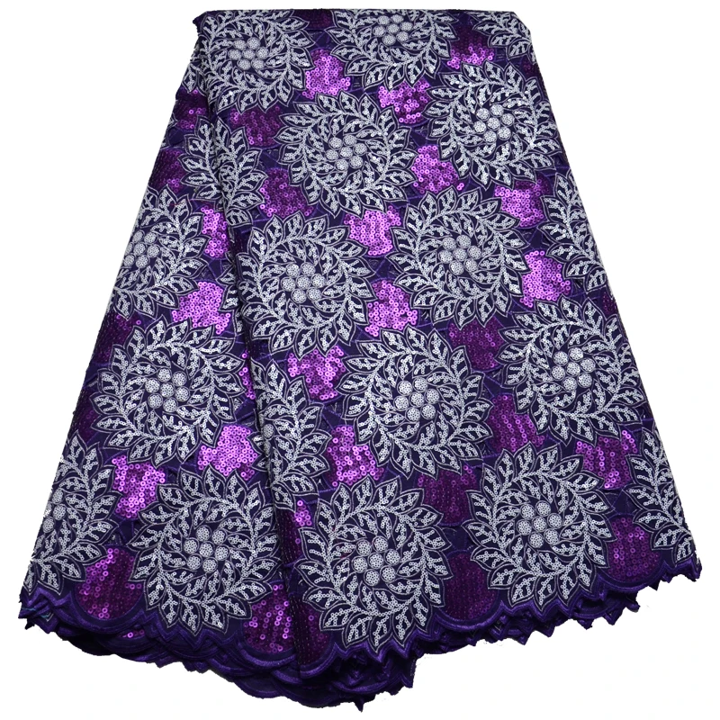 (5yards/pc) high quality African handcut organza lace fabric in purple with shining sequins embroidery for fashion dress OP15