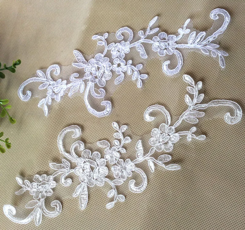 6PC 25*9cm Weiß Brautkleider Spitze Applikation Zubehör Stickerei Spitze Applikation Stoff DIY Spitzenbesatz – Detail 6