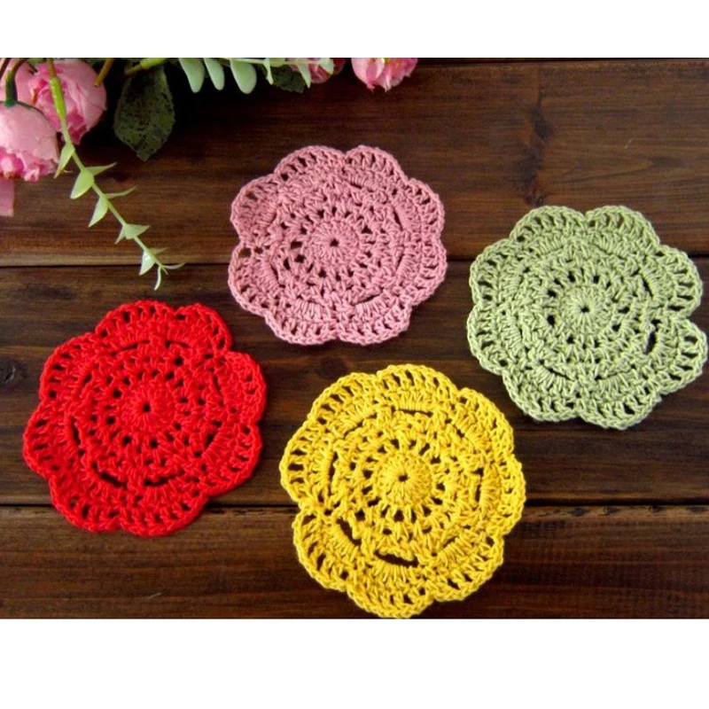 Retro Crochet Coasters Table Mat 10cm Round Handmade Mori Doilies Cup Pad Shooting Props Flower Lampshade 12pcs Wholesale