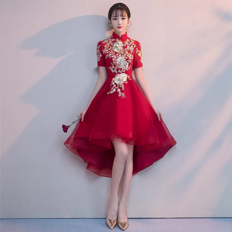 

High Quality Long Red Cheongsam Sexy Qipao Women Traditional Chinese Dress Oriental Style Dresses Robe Longue Chinoise