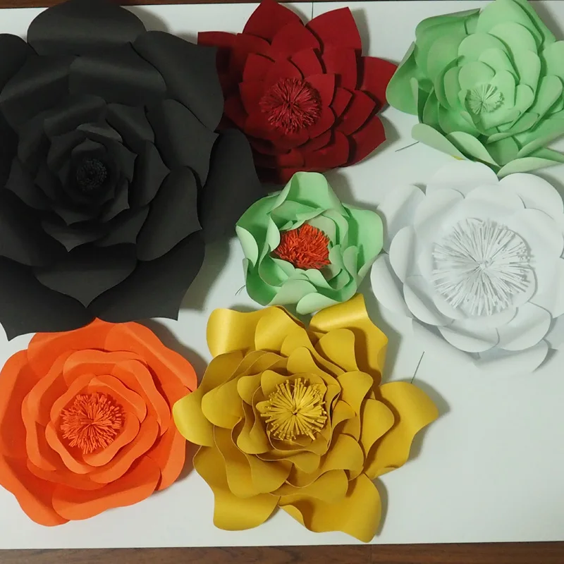 7PCS Set Cardstock Giant Paper Flowers For Wedding Backdrops Windows Display Mix Colors and Sizes(20CM-45CM)