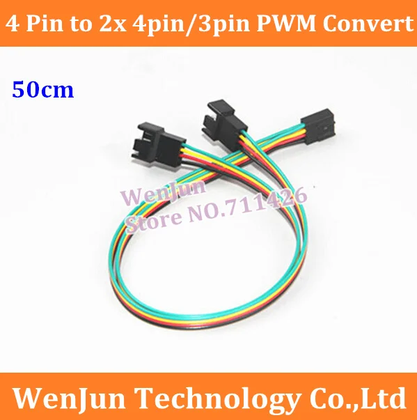 

High Quality 4 Pin to 2x 4pin/3pin PWM Convert Connector Extension Cable 50cm PC Cooling Fan Adapter cable