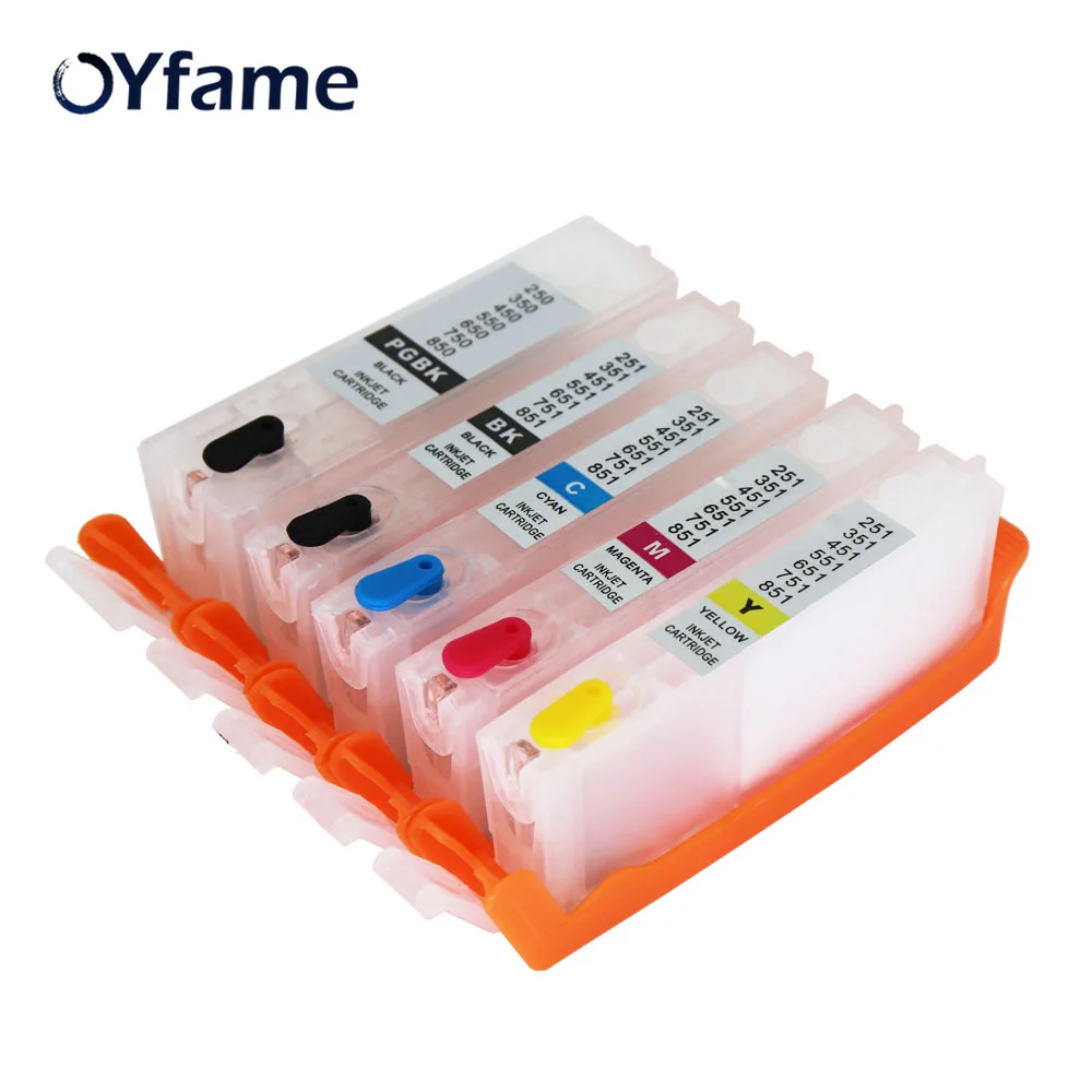 OYfame 5PCS PGI 550 CLI 551 Refillable Ink Cartridge with ARC Chips 550 551 For Canon PIXMA IP7250 MG 6350 MG 5450 MX925 MX725