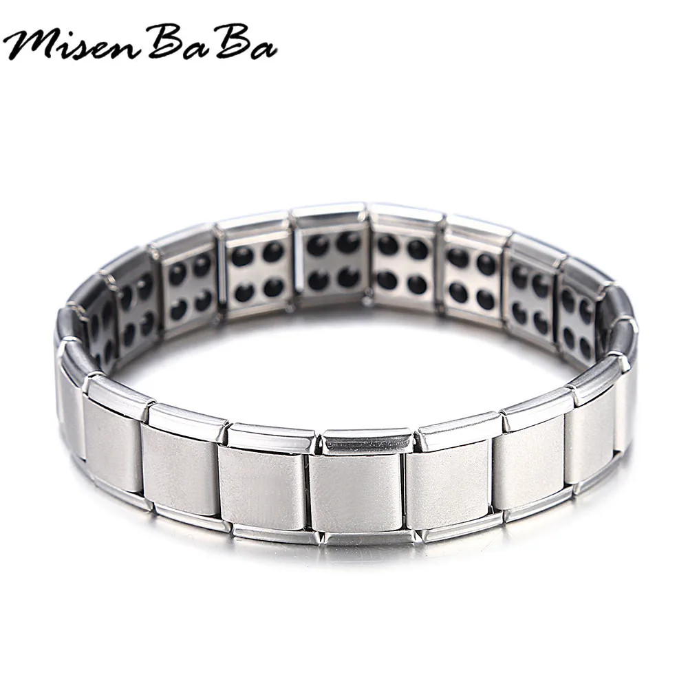 MisenBaBa Stainless Steel Elastic Chain Germanium Tourmaline Bracelets For Women Men Energy Magnetic Bracelets Jewelry