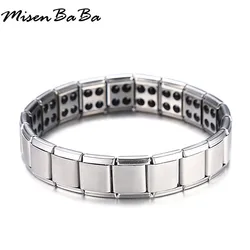 MisenBaBa Stainless Steel Elastic Chain Germanium Tourmaline Bracelets For Women Men Energy Magnetic Bracelets Jewelry