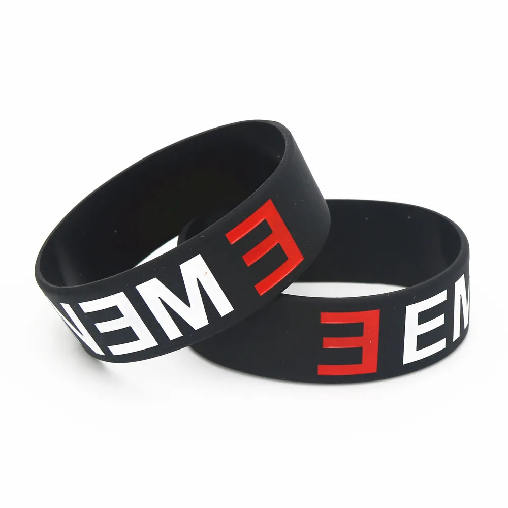 1PC Hot Sale Eminem Wristband Made Of Latex-Free Black Silicone Rubber Bracelets&Bangles for Music Fans Concert Gift SH105