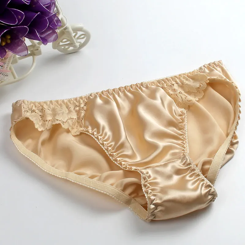 100% Silk Lace Panties Female Antibiotic Women\'s Low-Waist Briefs Sweat Absorbing Breathable