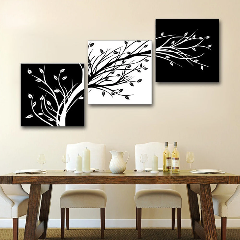 Wall Art Canvas Poster HD Prints Pictures Framework 3 Pieces Black White Tree Flower Paintings Home Decor For Living Room PENGDA