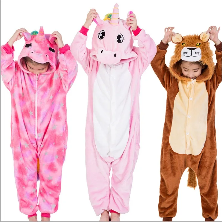 Kigurumi Unicorn Animals Cosplay Costume Adult Girl kids Unicorn Onesie Flannel Women Anime Jumpsuit Disguise Onepiece hoodie