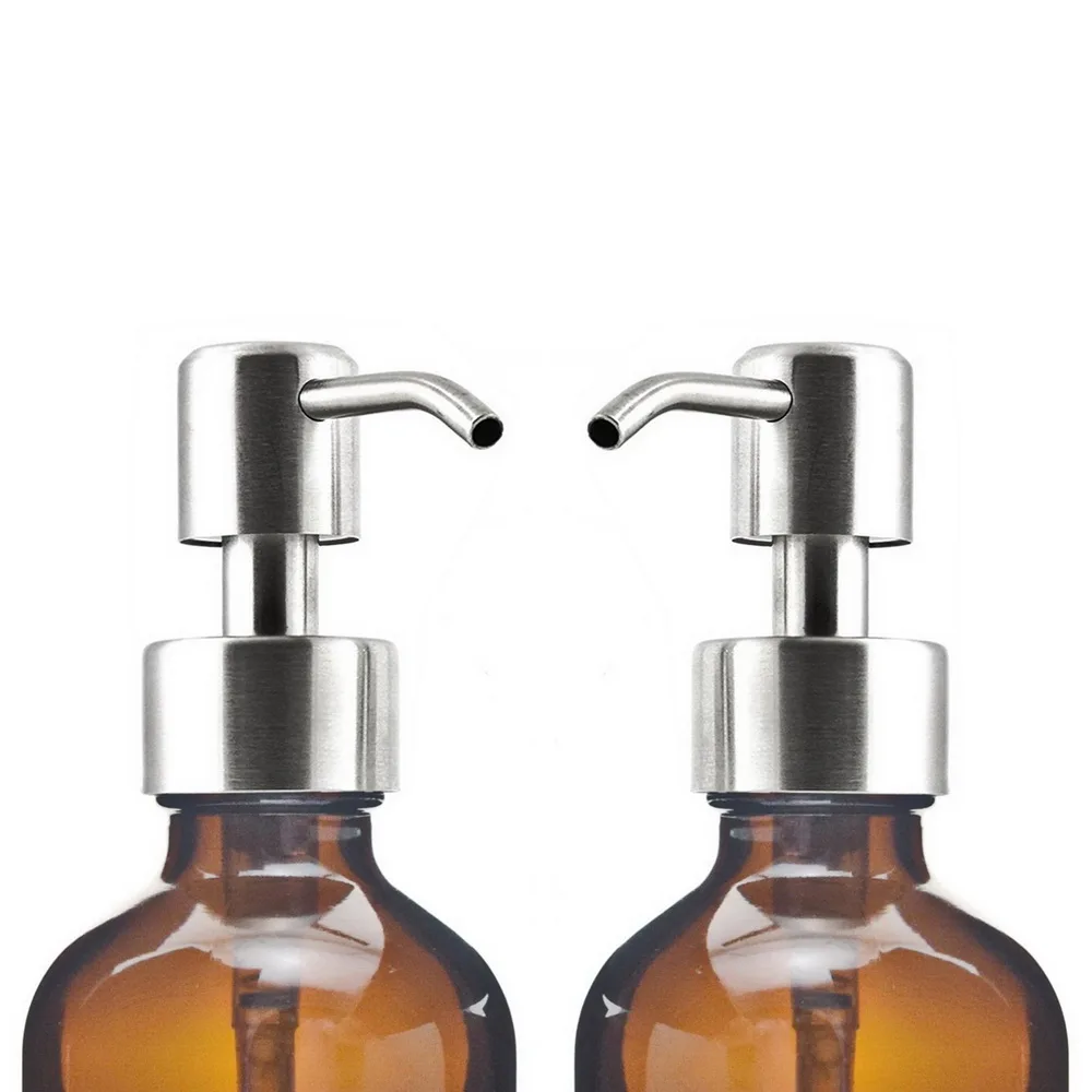 8 Oz Large 250ml Liquid Soap Dispensers with Stainless Steel Pump for Essential Oils Homemade Lotions Shampoo Amber Glass Bottle