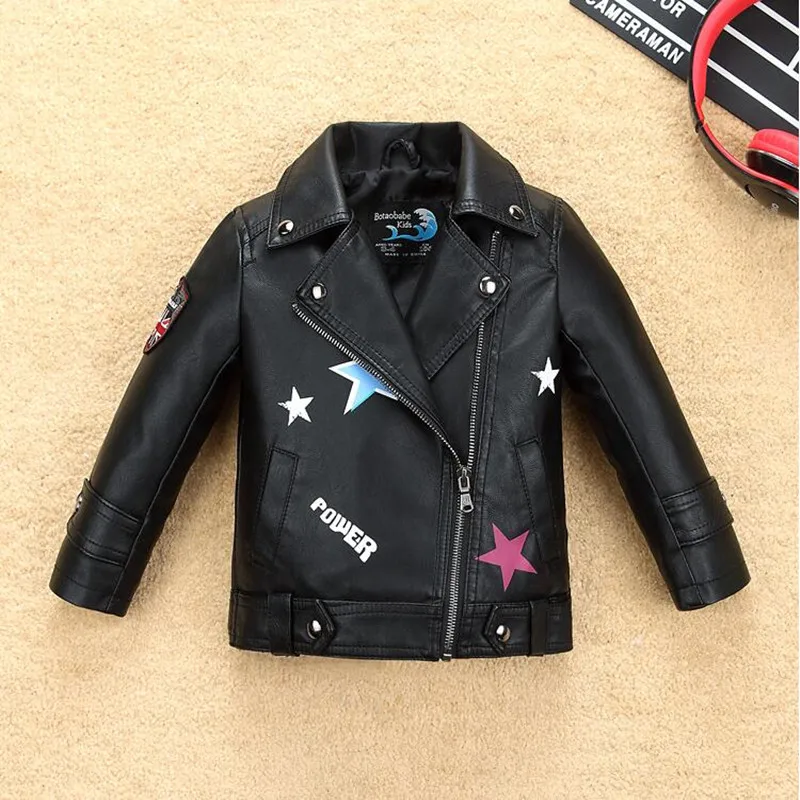 Infant Girls Jacket Coat Kids Leather Jacket Girls Spring Autumn Waterproof Windproof Coat Printing Star Letters Pattern Jacket