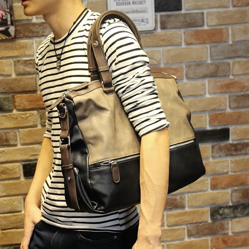 New Fashion Men\'s Soft pu leather handbag leisure Travel Case Duffel Shoulder bag Laptop Hand bag Multifunction messenger bag