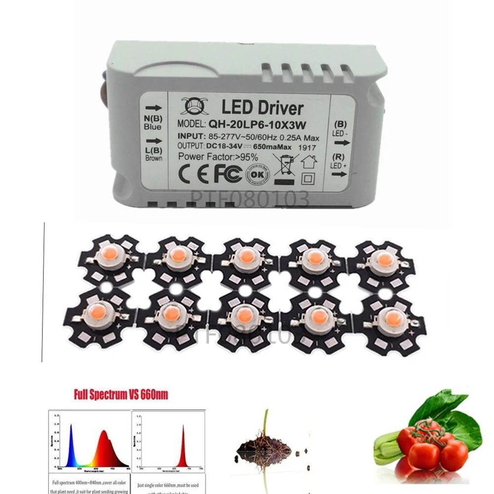 LED  New Arrival , 3W full spectrum 400nm~840nm led grow lights with 6-10x3W led driver for plant