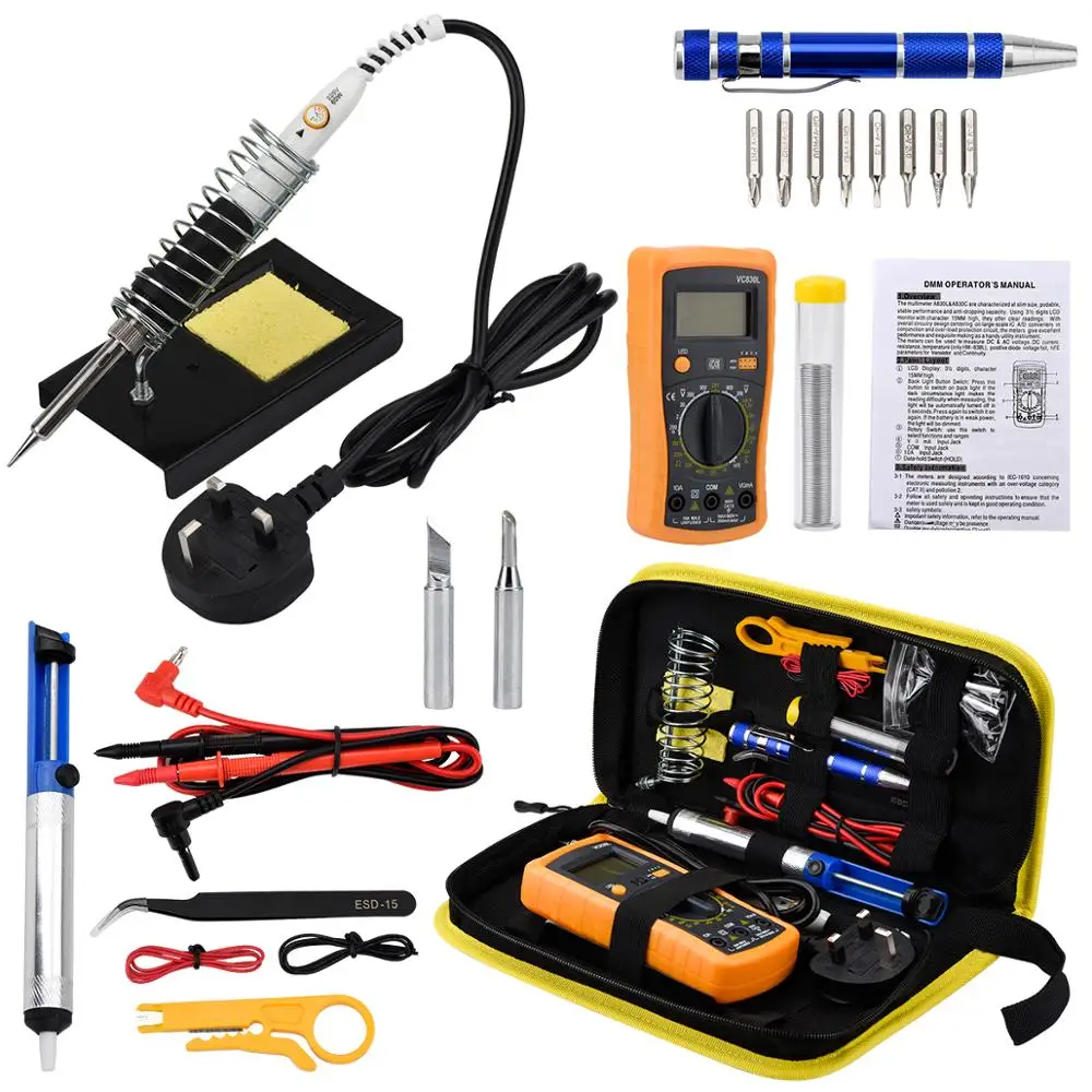 

JCD 60W Adjustable Temperature Soldering Iron Kit 11-in-1 With 5 Tips, Solder Wire Stand Welding Tool for Soldering and Repair