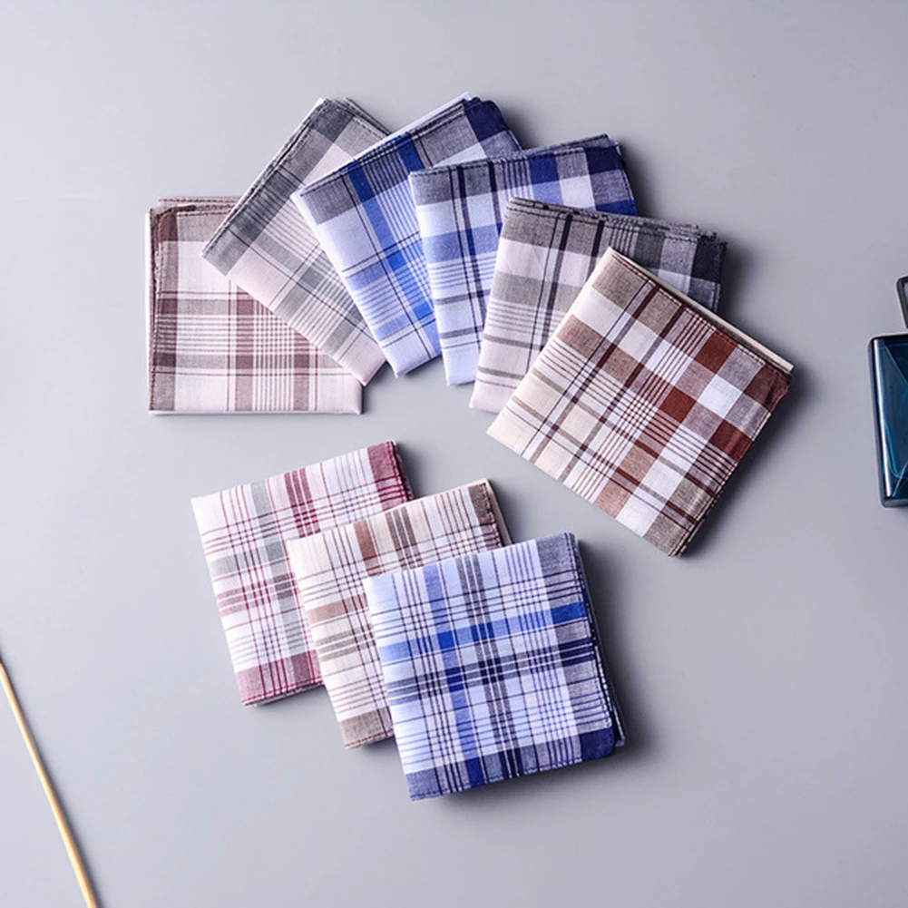 5Pcs Square Plaid Stripe Handkerchiefs Hanky Pocket Cotton Towel 38*38cm Random Men Casual Handkerchiefs Business Cotton Scarf