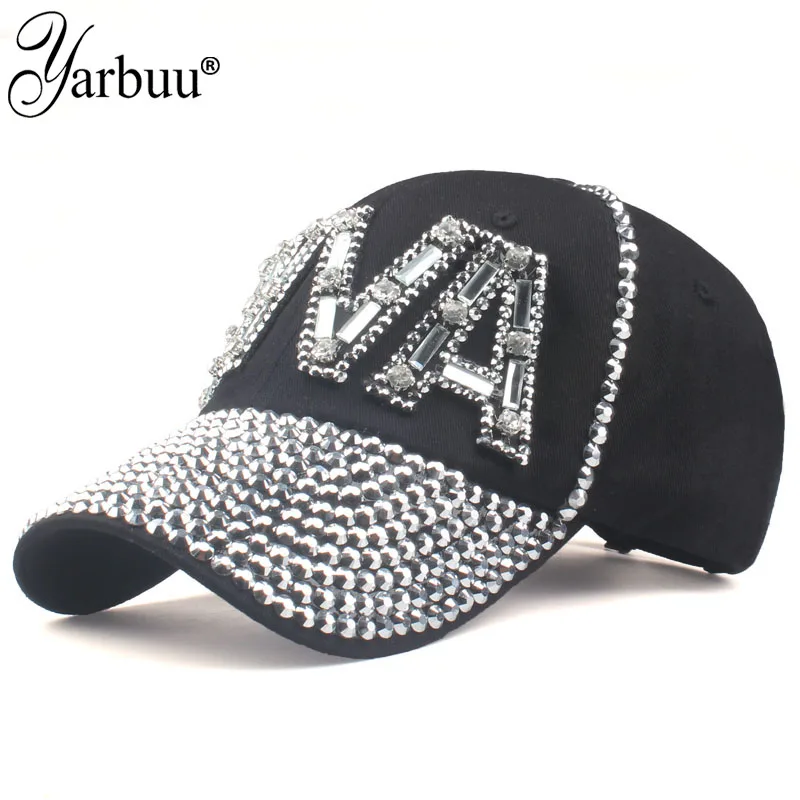 

[YARBUU] Baseball Caps With Letter DIVA Women Adjustable Sun Hat Rhinestone Denim Hat And Cotton Snapback Cap Drop Shipping