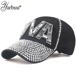 [YARBUU] Baseball Caps With Letter DIVA Women Adjustable Sun Hat Rhinestone Denim Hat And Cotton Snapback Cap Drop Shipping