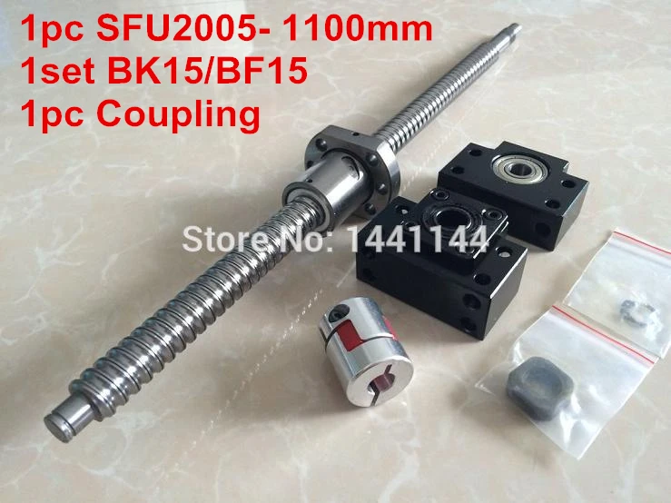 

2005 ball screw 1100mm+ SFU2005 METAL DEFLECTOR Ballscrew nut + BK15 BF15 support + flexible coupler