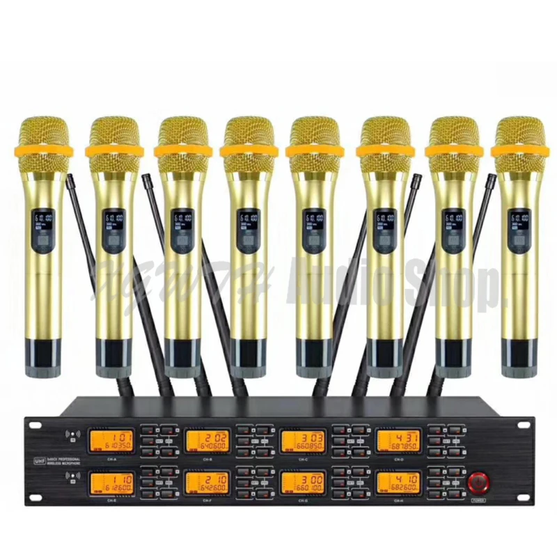 

Profession UHF Wireless Microphone System 8 Handheld Microphone Dynamic Cardioid Mic Frequency Adjustable