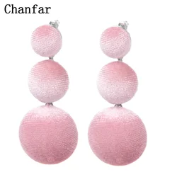 LFPU Fashion Pink Color Ball Statement Velvet Earrings Drop Long Pendant Earrings For Women Gift Jewelry