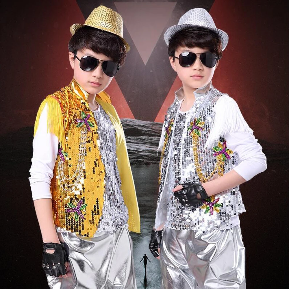 3 pieces set Boys Ballroom Sequined Modern Jazz Hip Hop Dance Competition Costumes Kid Performance Stage wear Dancing Outfit