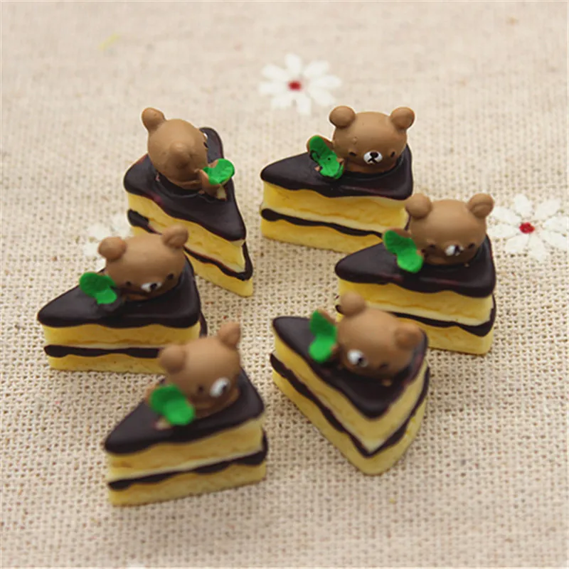 10pcs Kawaii Bear Cake Resin Miniature Food Art Supply Flatback Cabochon DIY Decorative Craft Scrapbooking,13*18*19mm