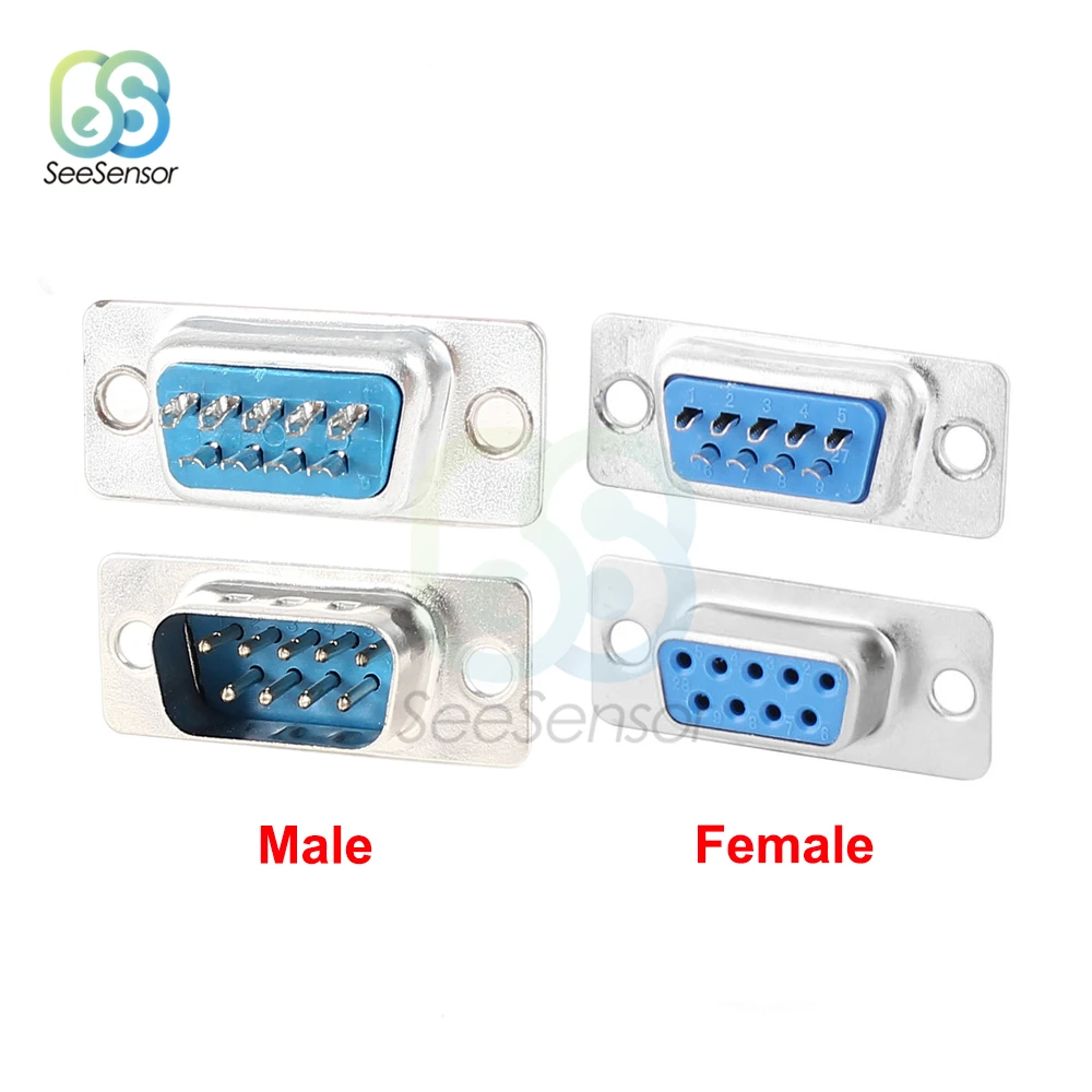 10Pcs DB9 RS232 Serial Port Connector VGA 9 Pin Female 2 Rows Solder Type Plug D-SUB Male Plug Socket Connector