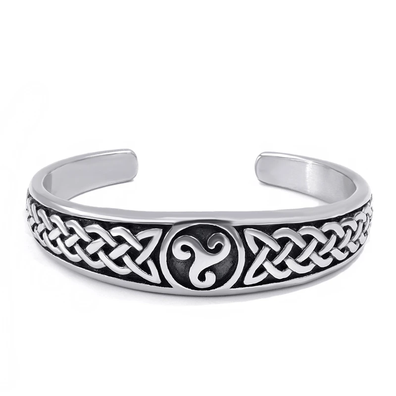 Elfasio Womens Mens stainless steel Bracelet Silver Tone Classic Celtic Knot with Irish Pattern Jewelry