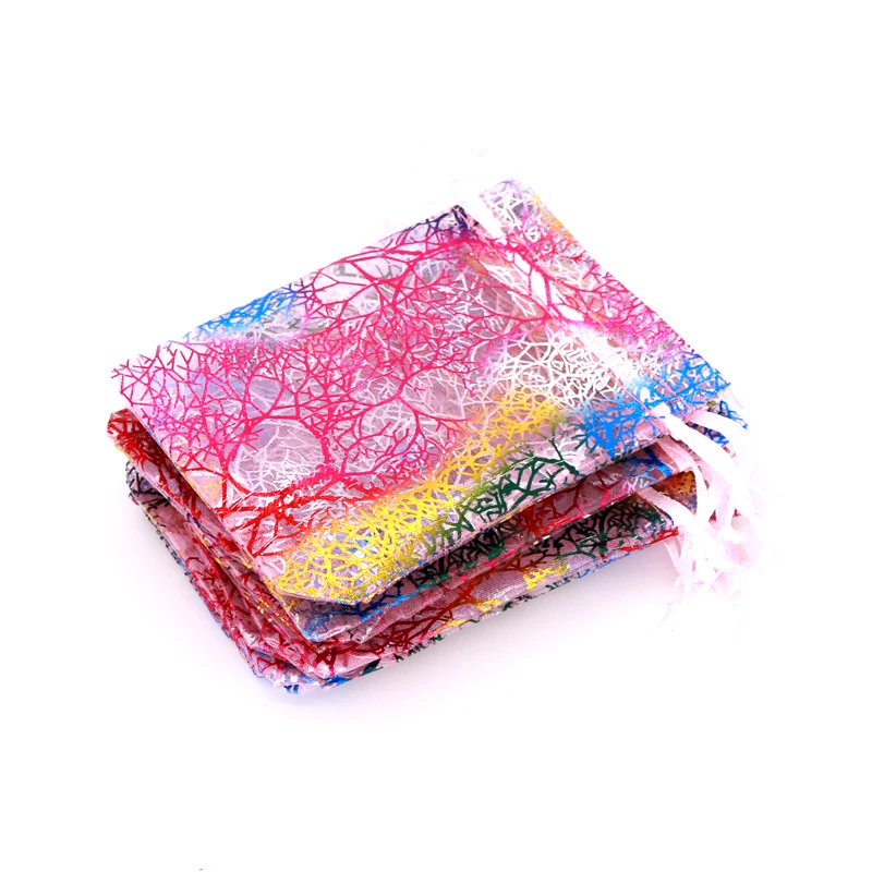 

20pcs/lot Coral Pattern Organza Bags 7x9 9x12 13x18cm Charms Cosmetics Jewelry Packaging Bags Party Drawstring Gift Bag Pouches