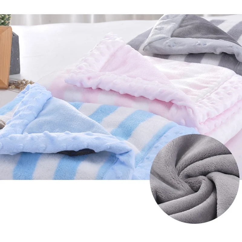 Baby Blanket Thermal Thicken Fleece Striped Blanket Infant Swaddle Nap Receiving Stroller Wrap For Newborn Baby Bedding Blankets