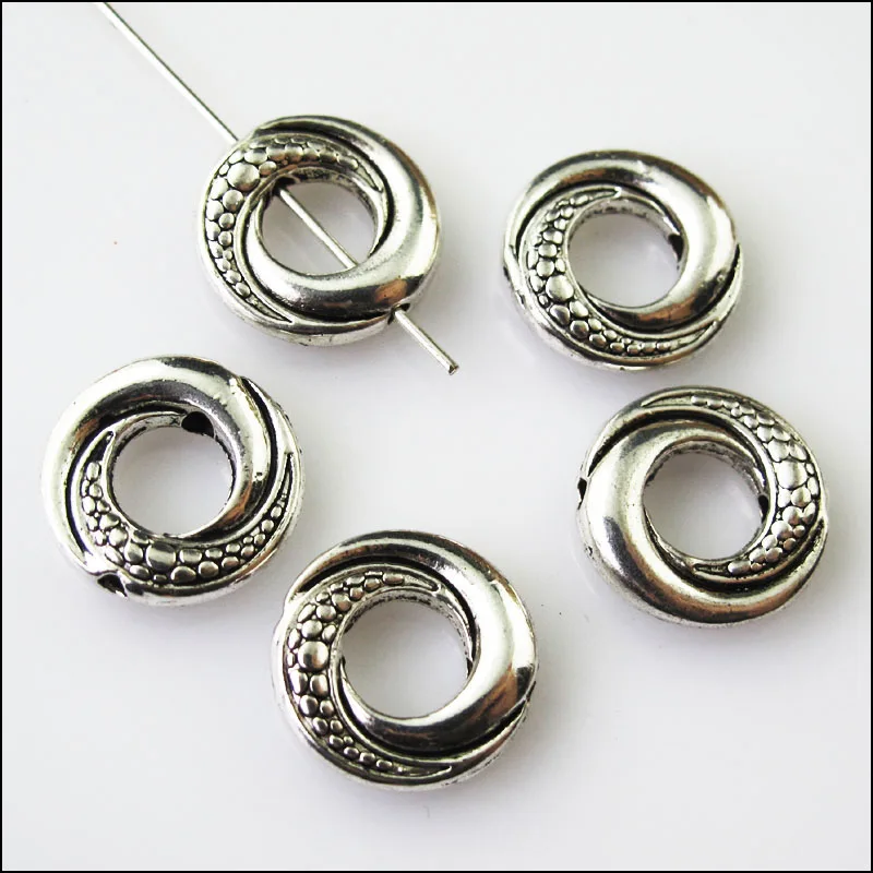 12Pcs Antiqued Silver Color Round Circle Spacer Beads Frame Charms 14.5mm