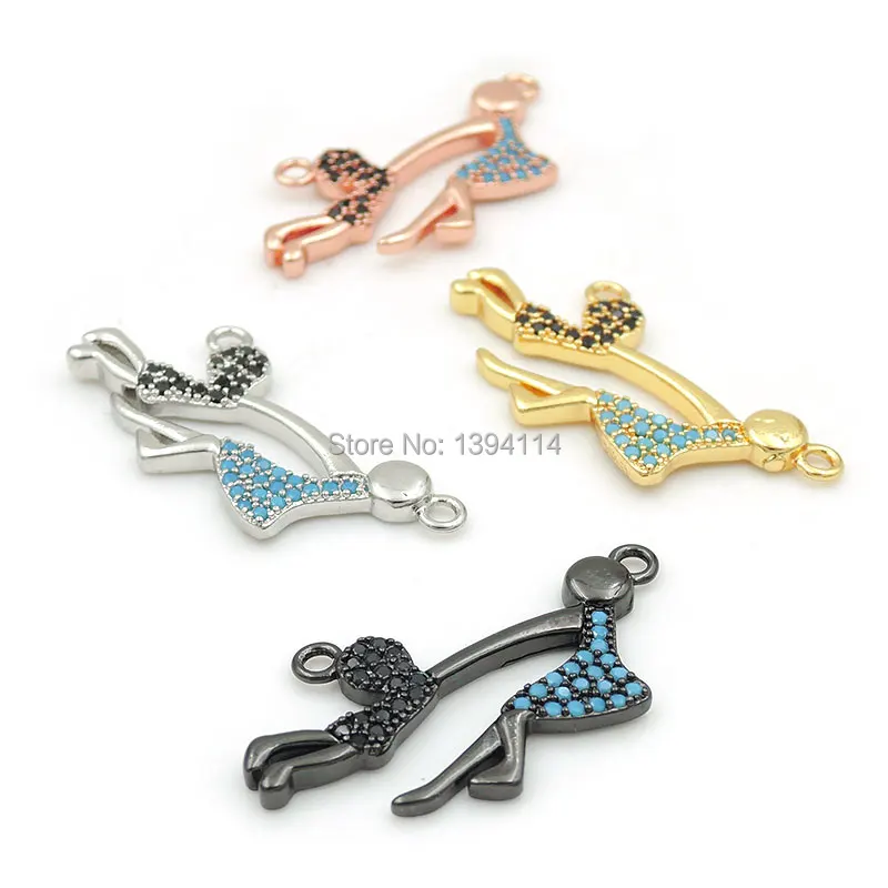

30*15*2mm Micro Pave Kallaite&Black CZ Play Charm Of Double Circles Fit For Women As Necklaces Accessory
