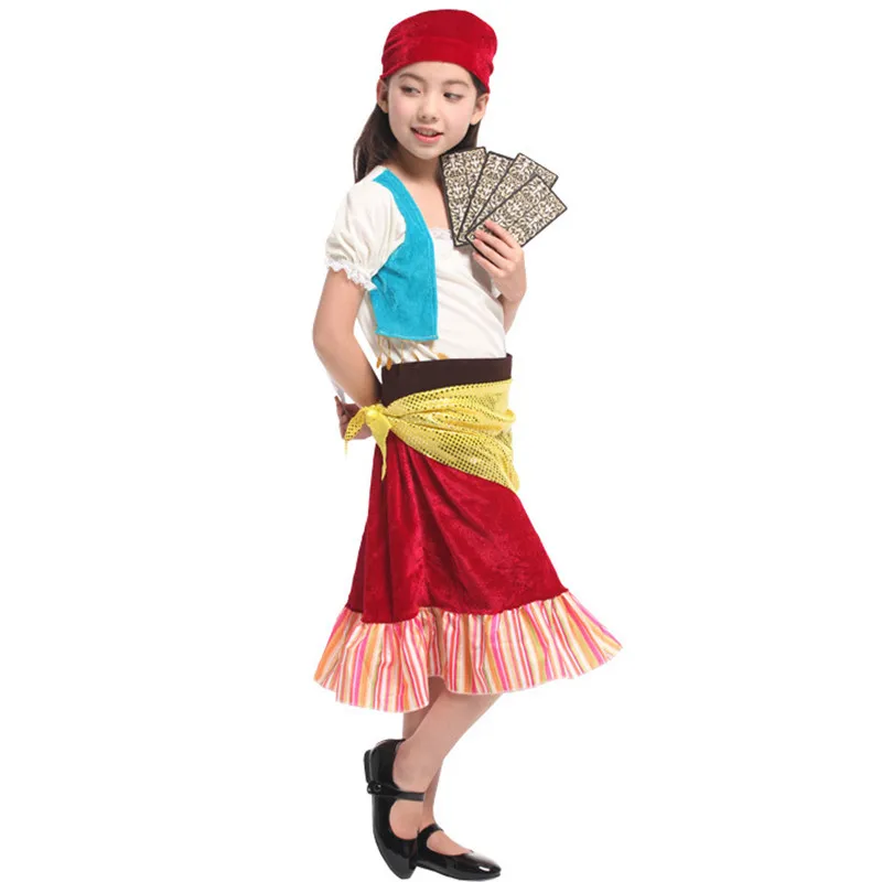 M-XL niños Tarot Augur Cosplay niñas Halloween disfraz de adivino gitano carnaval Purim espectáculo de escenario vestido de fiesta de juegos de rol