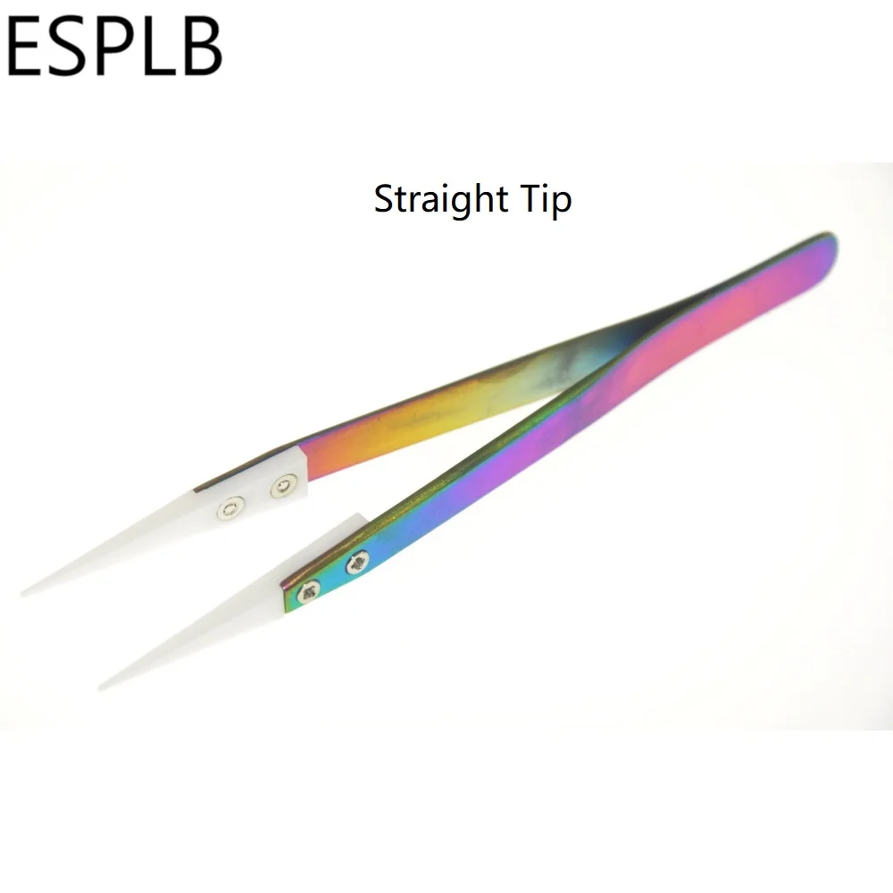 ESPLB Regenbogen Keramik Pinzette Edelstahl Zigarette Wärme Beständig Antistatischen Überzug Präzision Gerade Gebogen Pinzette – Detail 7