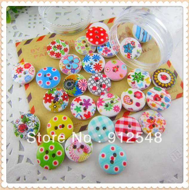 29 style mix , 290 pcs , Print 2 Holes Wooden Buttons 15mm Sewing Scrapbooking Crafts,Clothing accessories,JBT65...