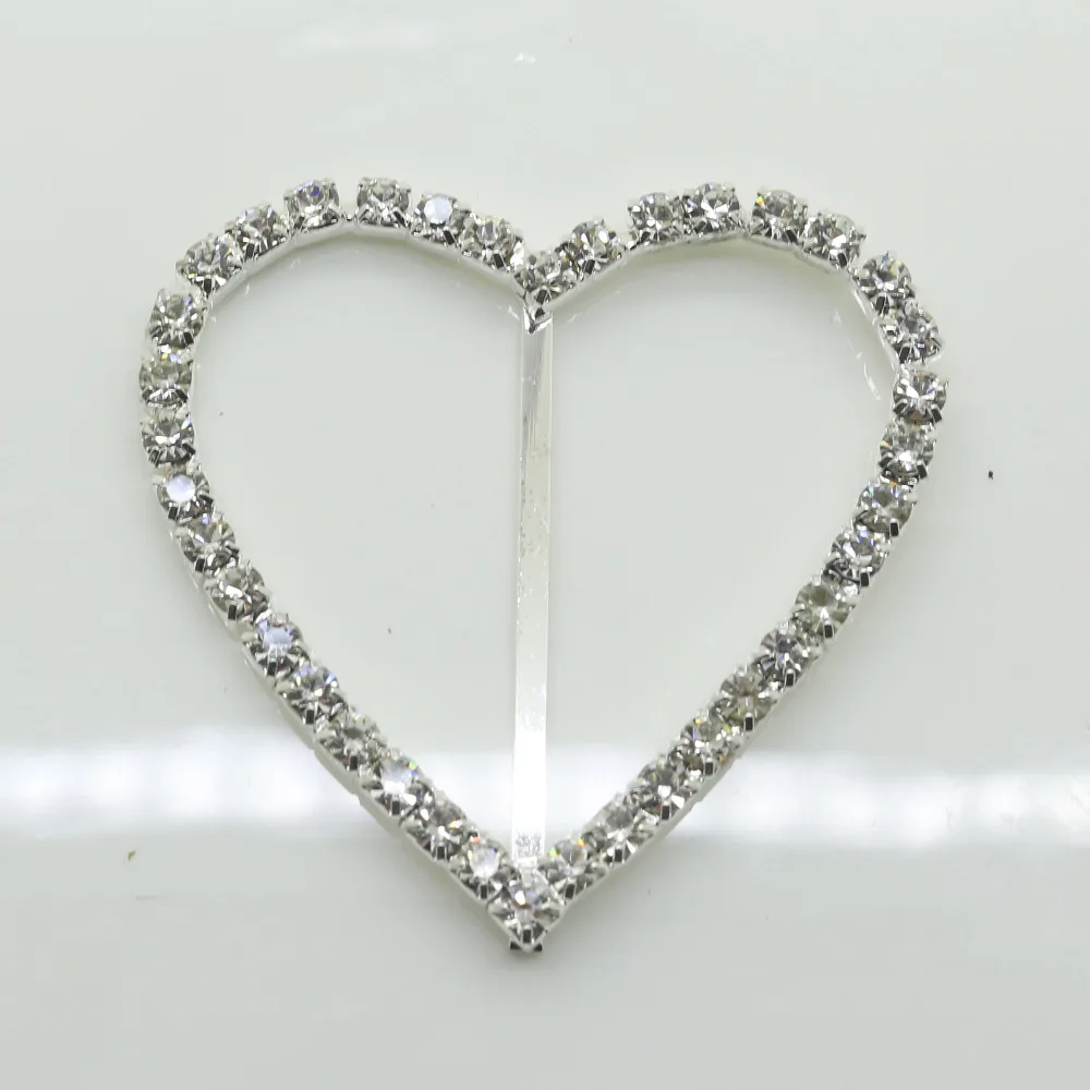 Sweet Diamond Ribbon Sliders, Rhinestone Heart Buckle, Strass Fibbia Cuore Per Invito A Nozze, 10 PCs, 51*50mm