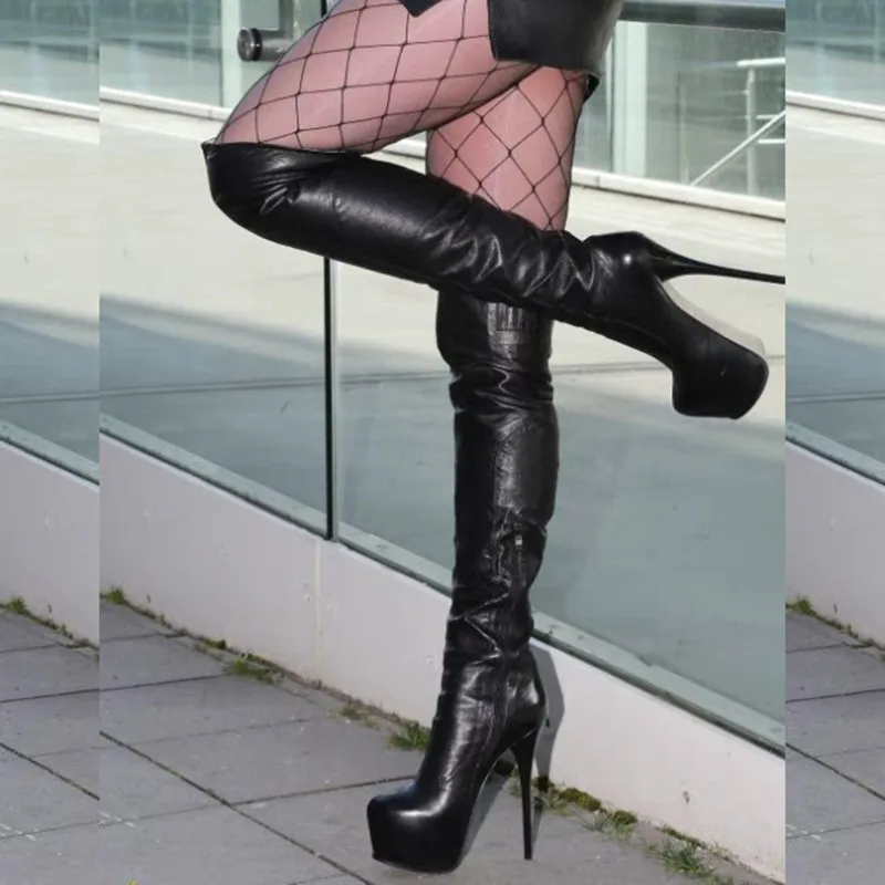 

Chaussures femme winter motorcycle black leather knee thigh high long boots sexy over the knee platform high heel long botas