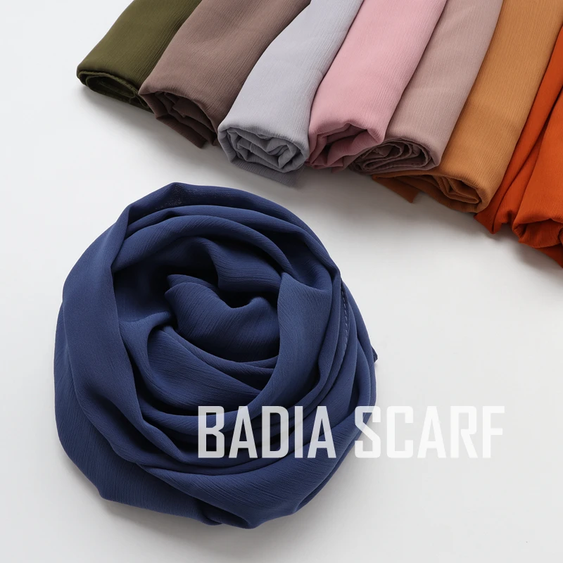 70*180cm One Piece Women Solid Plain Crepe Chiffon Scarf Wraps Soft Long Islam Shawls Muslim Crinkle Hijabs