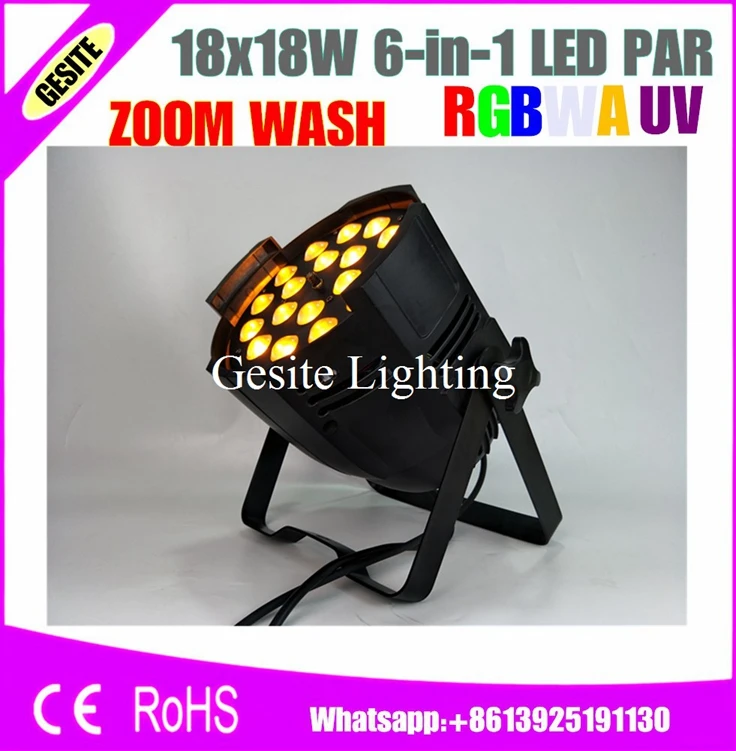 Luz Par Led RGBWA UV 6 en 1 para interiores, 18x18W, DMX 7/11 canales, Tianxin, Taiwán, Led CE ROHS, 4 pantallas digitales, 6 unids/lote