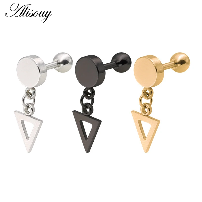 Alisouy 2 PC Star สามเหลี่ยมสแควร์รอบจี้หัวใจผู้หญิงผู้ชาย EAR STUD ต่างหูสแตนเลส Tragus กระดูกอ่อน Helix Piercing