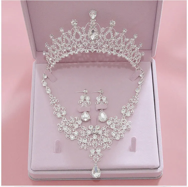 High Quality Fashion Crystal Wedding Bridal Jewelry Sets Women Bride Tiara Crowns Earring Necklace Wedding Jewelry Accessories