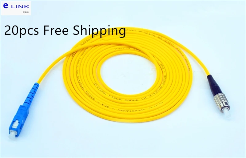 SC-FC fiber optic patch cord 3.0mm G652D jacket yellow cable optical fibre jumper low IL 1M 2M 3M 4M free shipping ELINK 20pcs