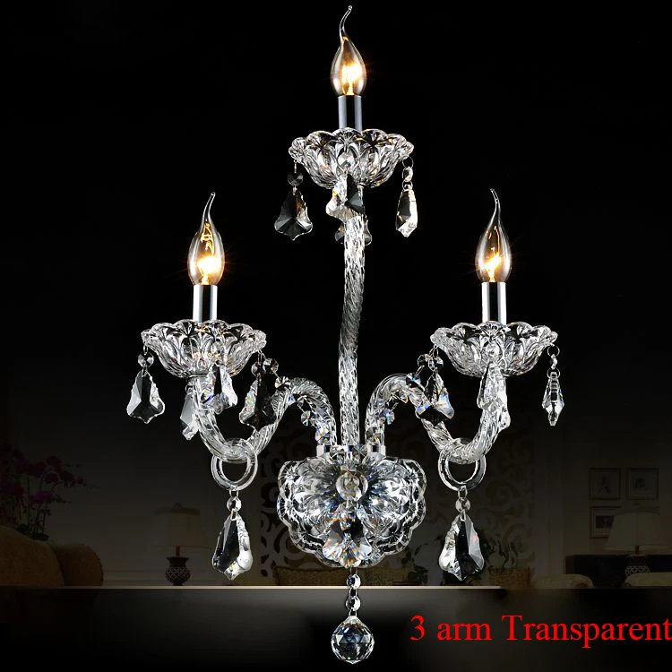 Luxury top K9 transparent clear /cognic Crystal Wall Lamp Candle Led E14 Bulbs double/three head beside bed room light