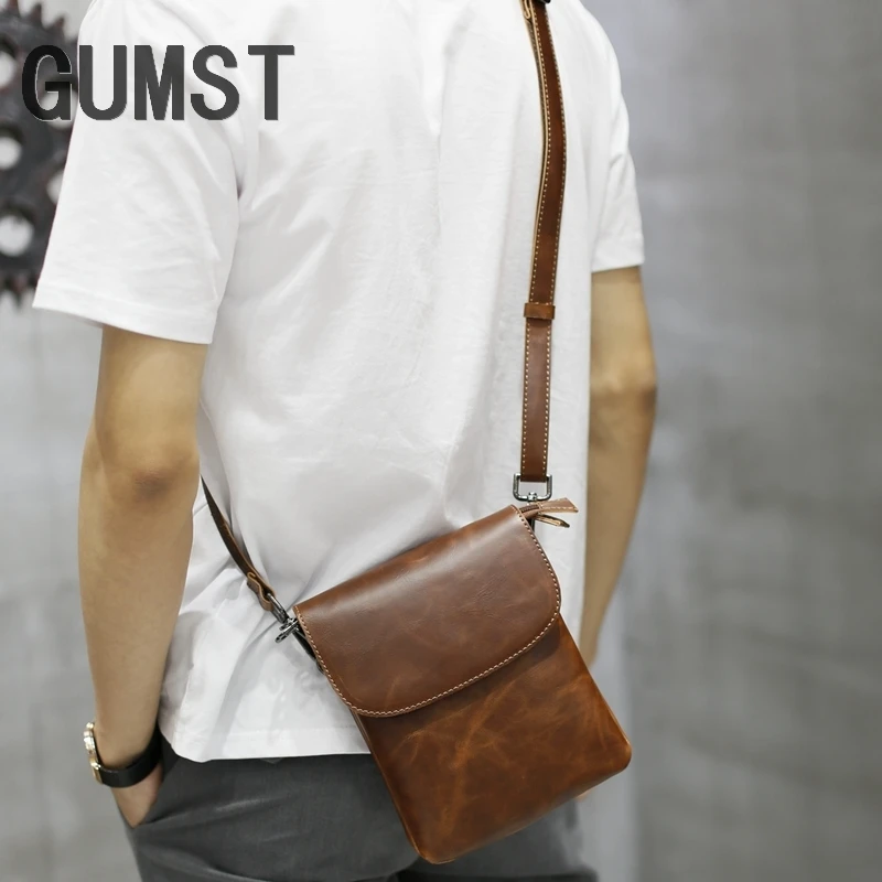 GUMST Fashion New Design Men Bags Handbag Crazy Horse PU Leather Bag Men Small Shoulder Handbags Male Messenger Crossbody Bag