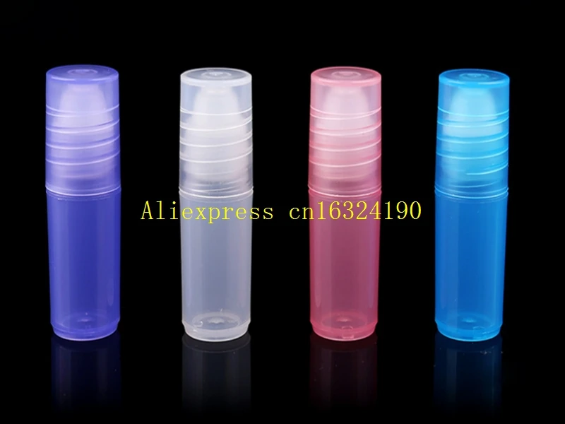 100pcs/lot Free Shipping 3ml Plastic Roll on Bottle Empty Essential Oil Sample Container Perfume Packing Roller Bottles 4 color