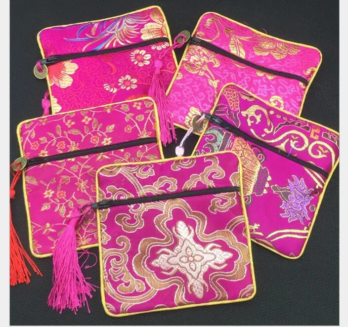 100 pcs/lot Wholesales Embroidered Purse Coin Wallet Bag Tassel Storage Pouch