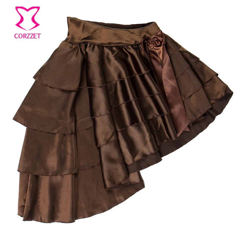 Gonne per le donne brown asymmetical multistrato raso gotico vittoriano vintage steampunk gonna corsetto partita sexy ruffle skirt