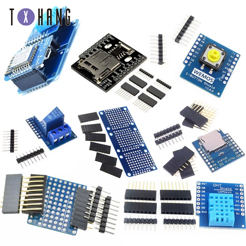 

For WeMos D1 Mini Pro WiFi Development Board NodeMcu WS2812 RGB DHT11 DHT22 Relay DS18B20 BMP180 Motor for espe266 DIY Kit