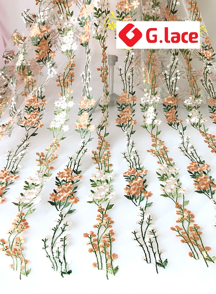 

GLace 3Y/lot 1.3M wide garden small flowers embroidery fabric curtains clothing skirt dress handmade DIY mesh Fabric TX157